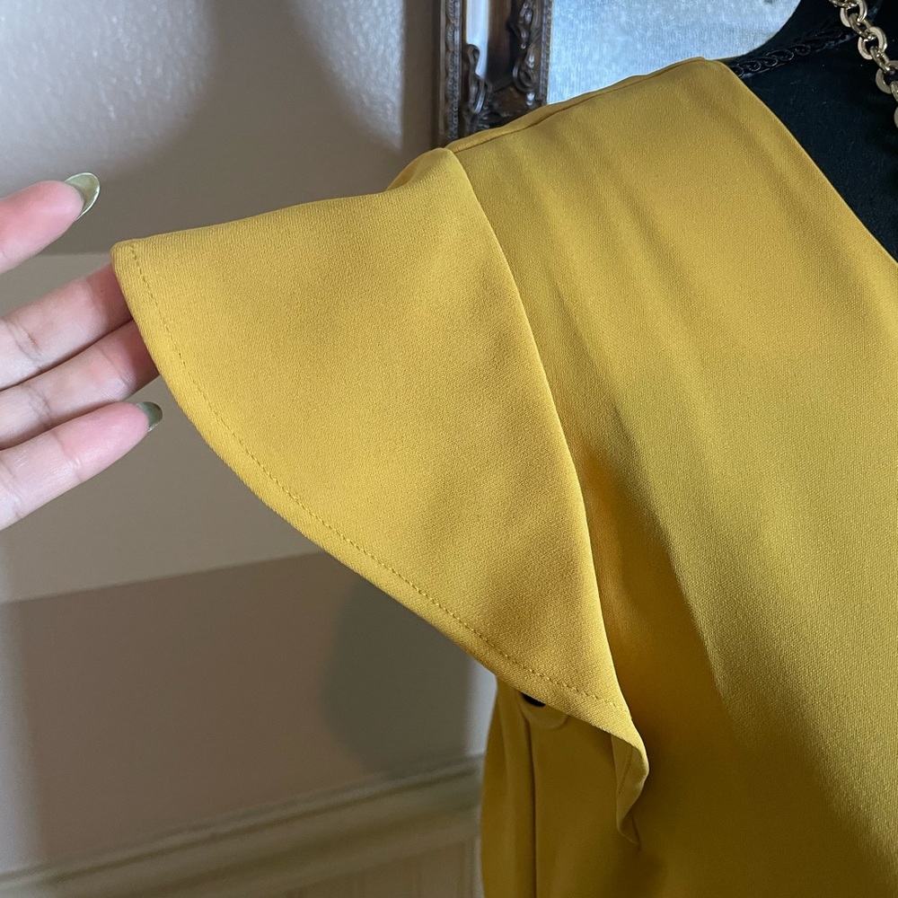 Nicole Miller Mustard Ruffle Sleeve Midi Dress - Picture 4 of 12